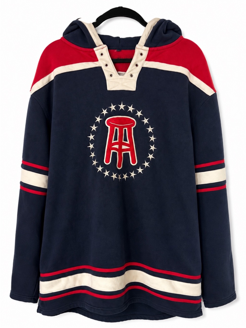 Barstool Sports New Amsterdam Vodka Hockey Lace-Up Hoodie Sweatshirt Navy Red XL